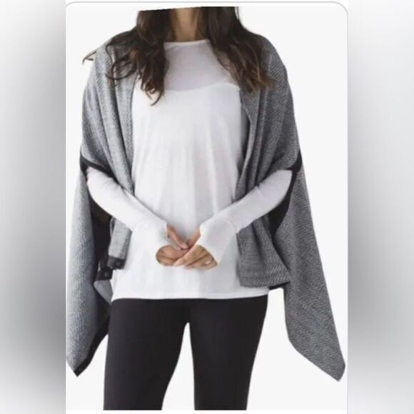 Lululemon Vinyasa Wrap Scarf Jacquard Black Arm Holes Convertible Rulu Fabric - Picture 6 of 12